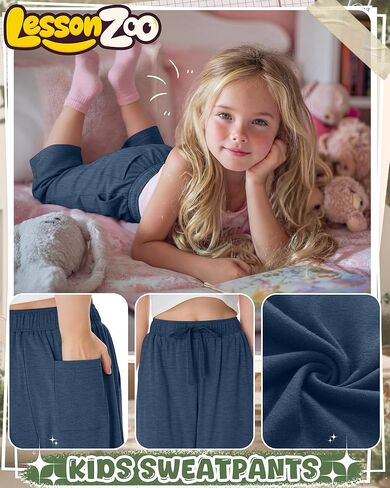 3 Pack Girls' Capri Pants with Pockets Wide Leg Drawstring Capris Summer Kid Loose Straight Cropped Sweatpant 5-14Y in Kuwait
