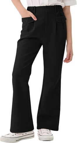 Rolanko Girls Uniform Pants Flare School Pants for Girls Wrinkle & Pilling Resistant Stretch Kids Dress Trousers Daily in Saudi Arabia
