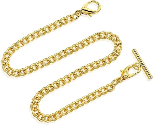 Gold Pocket Watch Chain with T-Bar, 14 Inch Pocket Watch Chains for Men, Antique Vest Chain for Men in Saudi Arabia