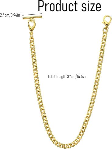 Gold Pocket Watch Chain with T-Bar, 14 Inch Pocket Watch Chains for Men, Antique Vest Chain for Men in Saudi Arabia