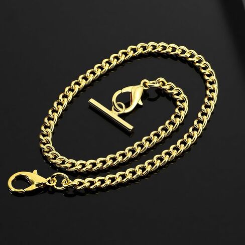 Gold Pocket Watch Chain with T-Bar, 14 Inch Pocket Watch Chains for Men, Antique Vest Chain for Men in Saudi Arabia