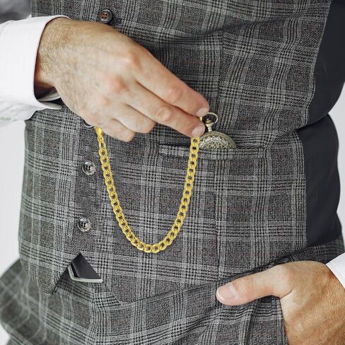 Gold Pocket Watch Chain with T-Bar, 14 Inch Pocket Watch Chains for Men, Antique Vest Chain for Men in Saudi Arabia