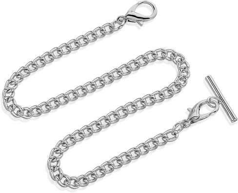 Silver Pocket Watch Chain with T-Bar, 14 Inch Pocket Watch Chains for Men, Silver Vest Chain for Men in Saudi Arabia