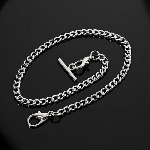 Silver Pocket Watch Chain with T-Bar, 14 Inch Pocket Watch Chains for Men, Silver Vest Chain for Men in Saudi Arabia
