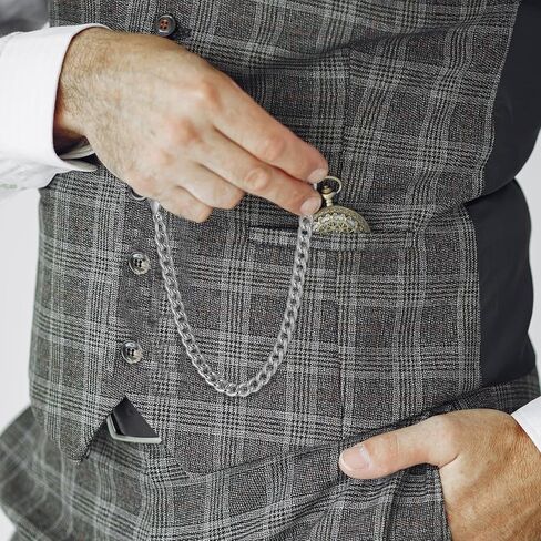 Silver Pocket Watch Chain with T-Bar, 14 Inch Pocket Watch Chains for Men, Silver Vest Chain for Men in Saudi Arabia