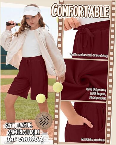 5 Pack Girls' Bermuda Shorts Knee Length Summer Long Shorts for Kids Drawstring Athletic Shorts with Pockets 5-14Y in Kuwait
