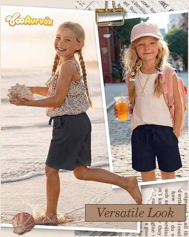 5 Pack Girls' Bermuda Shorts Knee Length Summer Long Shorts for Kids Drawstring Athletic Shorts with Pockets 5-14Y in Kuwait