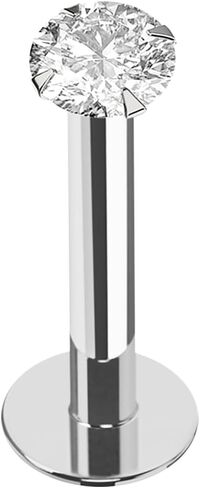 Lab Grown Diamond 14K من الذهب الصلب مقاس 16 مقياس - طول 8 مم لابريت مجوف - ثقب شريط الزنمة - مسمار اللولب - مجوهرات ثقب الشفاه للجسم in Kuwait
