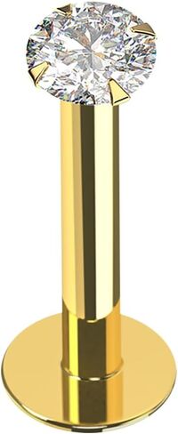 Lab Grown Diamond 14K من الذهب الصلب مقاس 16 مقياس - طول 8 مم لابريت مجوف - ثقب شريط الزنمة - مسمار اللولب - مجوهرات ثقب الشفاه للجسم in Kuwait