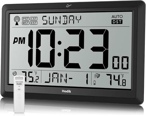 Wall Clock Atomic with Indoor Outdoor Temperature Battery Powered, Easy Reading with 10.5 Inch Large LCD Display, 330FT Range Table Wall Clock With DST, 12/24 Hour for Living Room Kitchen (Silver) in Kuwait