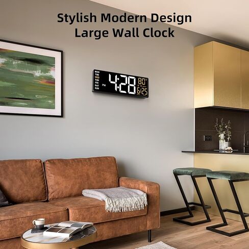 16.5" Large Digital Wall Clock with Anti-Glare Display, RGB Lights with 10 Scenes Mode Remote Control, Adjustable Brightness, Dual Alarms, Auto DST, BT Sync, Temperature for Living Room in Kuwait