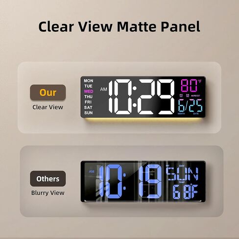 16.5" Large Digital Wall Clock with Anti-Glare Display, RGB Lights with 10 Scenes Mode Remote Control, Adjustable Brightness, Dual Alarms, Auto DST, BT Sync, Temperature for Living Room in Kuwait