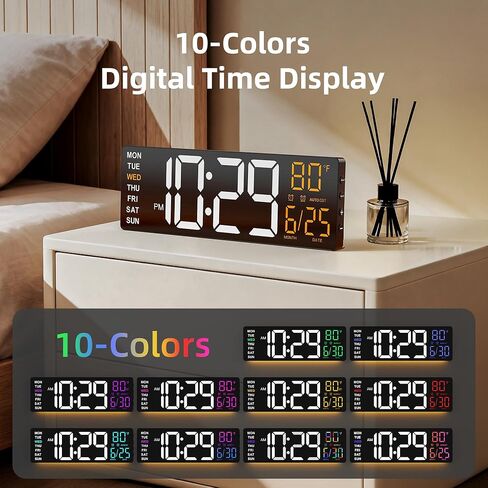 16.5" Large Digital Wall Clock with Anti-Glare Display, RGB Lights with 10 Scenes Mode Remote Control, Adjustable Brightness, Dual Alarms, Auto DST, BT Sync, Temperature for Living Room in Kuwait