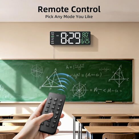 16.5" Large Digital Wall Clock with Anti-Glare Display, RGB Lights with 10 Scenes Mode Remote Control, Adjustable Brightness, Dual Alarms, Auto DST, BT Sync, Temperature for Living Room in Kuwait