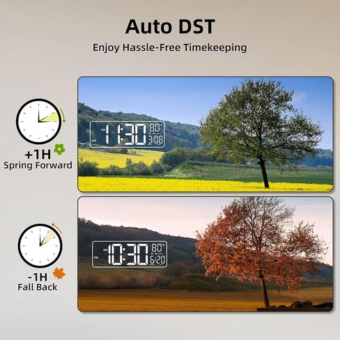 16.5" Large Digital Wall Clock with Anti-Glare Display, RGB Lights with 10 Scenes Mode Remote Control, Adjustable Brightness, Dual Alarms, Auto DST, BT Sync, Temperature for Living Room in Kuwait