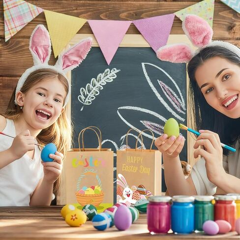 أكياس هدايا عيد الفصح من كرافت، 18 قطعة من أكياس الورق الجيدة لعيد الفصح مع مقابض حقائب هدايا لحفلات عيد الفصح للعب الحلوى والبسكويت in Kuwait