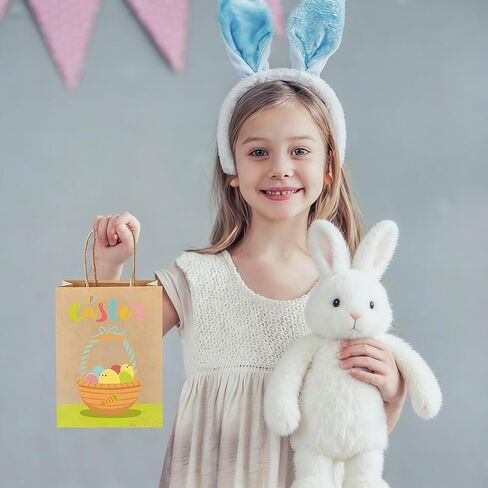 أكياس هدايا عيد الفصح من كرافت، 18 قطعة من أكياس الورق الجيدة لعيد الفصح مع مقابض حقائب هدايا لحفلات عيد الفصح للعب الحلوى والبسكويت in Kuwait