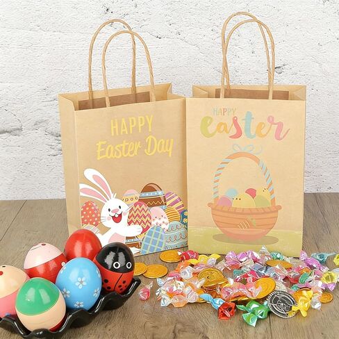 أكياس هدايا عيد الفصح من كرافت، 18 قطعة من أكياس الورق الجيدة لعيد الفصح مع مقابض حقائب هدايا لحفلات عيد الفصح للعب الحلوى والبسكويت in Kuwait