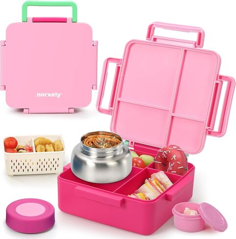 Bento Box for Kids with Thermos, [Large Capacity] Insulated Lunch Box Kids with 4 Compartment for Ages 3+, Drop-Proof & Dishwasher Safe Lunchbox Container Green in Saudi Arabia