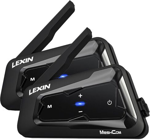 سماعة رأس بلوتوث LEXIN MeshCom للدراجات النارية، نظام اتصالات شبكي 24 راكبًا، شرائح مزدوجة مع تعدد المهام الصوتية/مشاركة الموسيقى/بطارية 1100 مللي أمبير في الساعة/راديو FM/تقليل الضوضاء/مقاوم للماء، حزمة مزدوجة in Kuwait