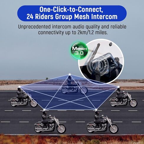 سماعة رأس بلوتوث LEXIN MeshCom للدراجات النارية، نظام اتصالات شبكي 24 راكبًا، شرائح مزدوجة مع تعدد المهام الصوتية/مشاركة الموسيقى/بطارية 1100 مللي أمبير في الساعة/راديو FM/تقليل الضوضاء/مقاوم للماء، حزمة مزدوجة in Kuwait