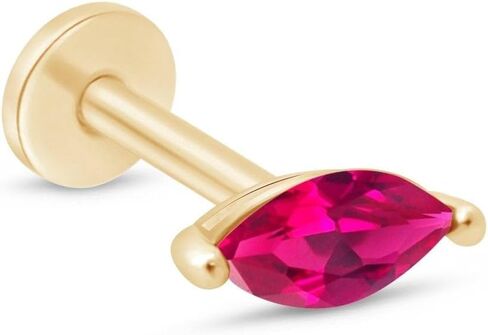 Marquise Gemstone Flat Back Earring for Women in 14K Solid Gold, CZ Stud Earring, Threaded Conch Tragus Helix Piercing Jewelry, Nose Ring 18g, Earring for Upper Ear Cartilage Piercing SINGLE STUD/PAIR in Saudi Arabia