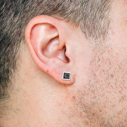 Treated Black Diamond Accent Sterling Silver Stud Earrings | Men's in Saudi Arabia