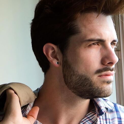 Treated Black Diamond Accent Sterling Silver Stud Earrings | Men's in Saudi Arabia