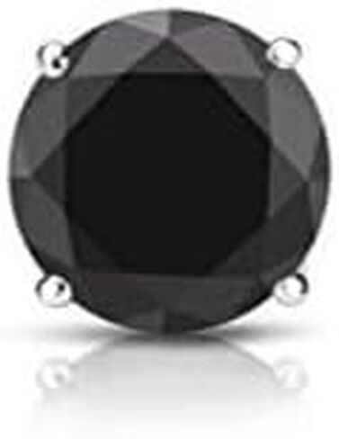 Diamond Wish 14k White Gold Round SINGLE Black Diamond Stud Earring (1/4 to 2cttw) 4-Prong Basket, Screw-Back in Saudi Arabia