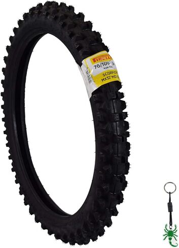 إطار Pirelli Scorpion MX32 للدراجة الترابية متوسطة النعومة أمامي/خلفي من نوع أنبوب موتوكروس مع سلسلة مفاتيح (70/100-19 أمامي) in Kuwait