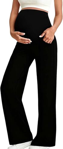 Maternity Pants for Women Maternity Dress Yoga Pants with Pockets Over The Belly Stretchy Work Slack Pregnancy Trouser in Saudi Arabia