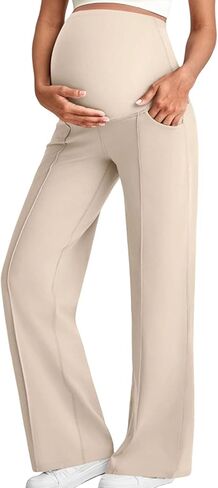 Maternity Pants for Women Maternity Dress Yoga Pants with Pockets Over The Belly Stretchy Work Slack Pregnancy Trouser in Saudi Arabia