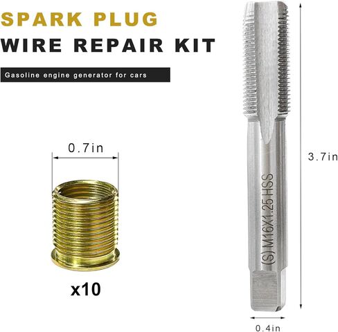 Spark Plug Thread Repair Kit, Spark Plug Thread Repair Kit with M14×1.25 Inserts M16×1.25 Tap, Stainless Steel Engine Rethreading Repair Tools for Automotive Gasoline Generators in Saudi Arabia