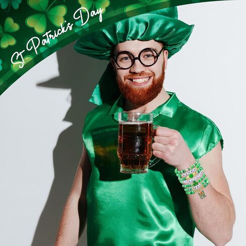Artlunar St. Patrick's Day Bracelets for Men Women Teens Shamrock&Luck Charm Green Clay Beads Stretch Bracelets St. Patrick's Gifts Party Outfits Accessories in Saudi Arabia