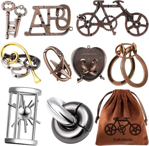 Brain Teaser Puzzles for Adults Metal Wooden Brain Teaser Puzzle 16pcs Logic Metal Puzzle for Adult Kid Toy Lock Puzzles Gift for Adults Teenagers in Kuwait