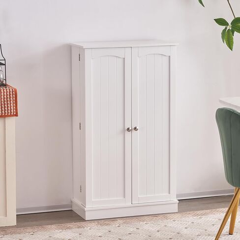 خزانة تخزين المطبخ بتصميم باب مزدوج مع أرفف قابلة للتعديل، يمكن استخدام الطراز الحديث كخزانة جانبية في غرفة الطعام أو غرفة المعيشة، وتأتي خزانة التخزين المستقلة مع طقم تثبيت على الحائط باللون الأبيض in Kuwait