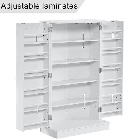 خزانة تخزين المطبخ بتصميم باب مزدوج مع أرفف قابلة للتعديل، يمكن استخدام الطراز الحديث كخزانة جانبية في غرفة الطعام أو غرفة المعيشة، وتأتي خزانة التخزين المستقلة مع طقم تثبيت على الحائط باللون الأبيض in Kuwait