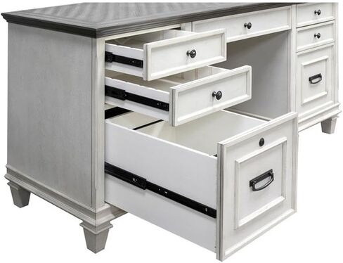 مكتب مكتب Pemberly Row الخشبي المعاصر Credenza، مقاس 70 بوصة عرض × 31 بوصة ارتفاع × 21 بوصة عمق، لمسة نهائية بيضاء، درج قفل للملفات، سحب لوحة المفاتيح، أدراج المرافق، منفذ طاقة، طاولة كتابة للمكتب المنزلي in Kuwait