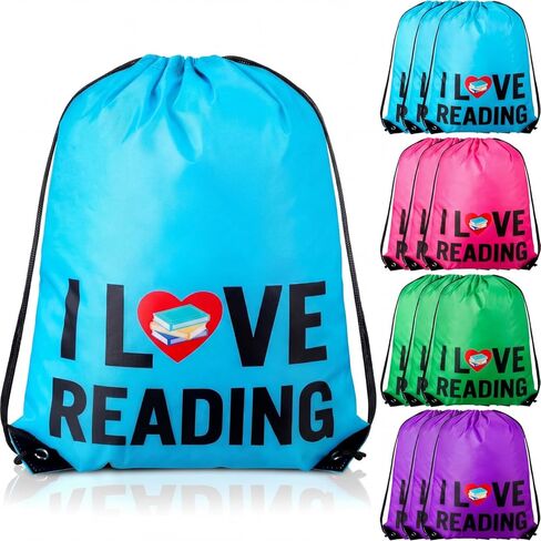 12 Pcs I Love Reading Drawstring Bag Reading Books Party Favors Read Backpacks for Teacher Reward Supplies Gifts in Saudi Arabia