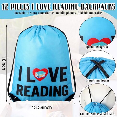 12 Pcs I Love Reading Drawstring Bag Reading Books Party Favors Read Backpacks for Teacher Reward Supplies Gifts in Saudi Arabia