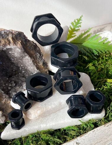 PAIR of Unique Black Hexagon Silicone Double Flare Tunnels - Plug - Gauges - Body Jewelry in Saudi Arabia