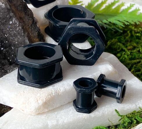 PAIR of Unique Black Hexagon Silicone Double Flare Tunnels - Plug - Gauges - Body Jewelry in Saudi Arabia