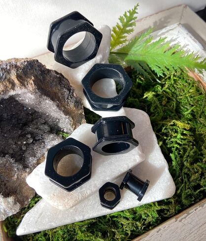 PAIR of Unique Black Hexagon Silicone Double Flare Tunnels - Plug - Gauges - Body Jewelry in Saudi Arabia