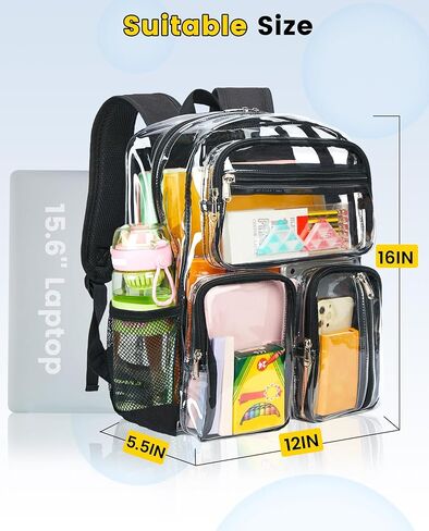 Vorspack Clear Backpack for School - Heavy Duty See Through Bookbag for Girls Boys Large Transparent Backpacks for Work, Travel, Festival - Black in Kuwait