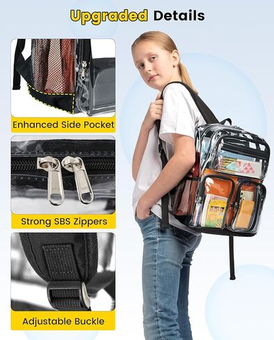 Vorspack Clear Backpack for School - Heavy Duty See Through Bookbag for Girls Boys Large Transparent Backpacks for Work, Travel, Festival - Black in Kuwait