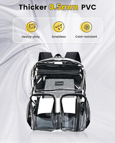 Vorspack Clear Backpack for School - Heavy Duty See Through Bookbag for Girls Boys Large Transparent Backpacks for Work, Travel, Festival - Black in Kuwait