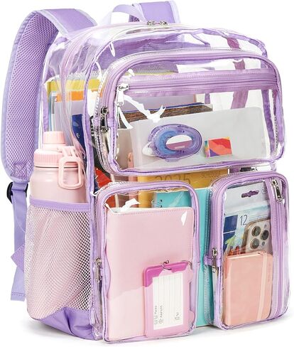 Vorspack Clear Backpack for School - Heavy Duty See Through Bookbag for Girls Boys Large Transparent Backpacks for Work, Travel, Festival - Black in Kuwait