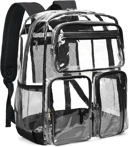 Vorspack Clear Backpack for School - Heavy Duty See Through Bookbag for Girls Boys Large Transparent Backpacks for Work, Travel, Festival - Black in Kuwait