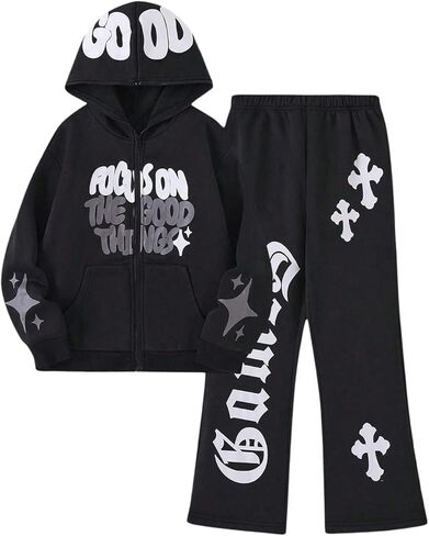 Boy's Sweatsuits Two Piece Y2K Outfits Full Zip Up Hoodie Jackets and Baggy Sweatpants in Saudi Arabia