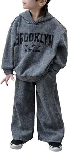 OYOANGLE Toddler Boy's 2 Pieces Sweatsuit Set Letter Graphic Long Sleeve Hoodie and Sweatpants Clothing Set in Saudi Arabia